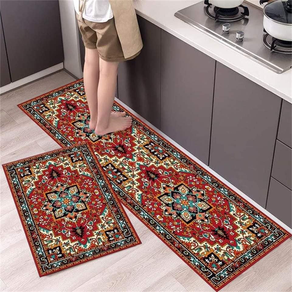 Anti-slip 3D Printed Geometric Kitchen Mat Set